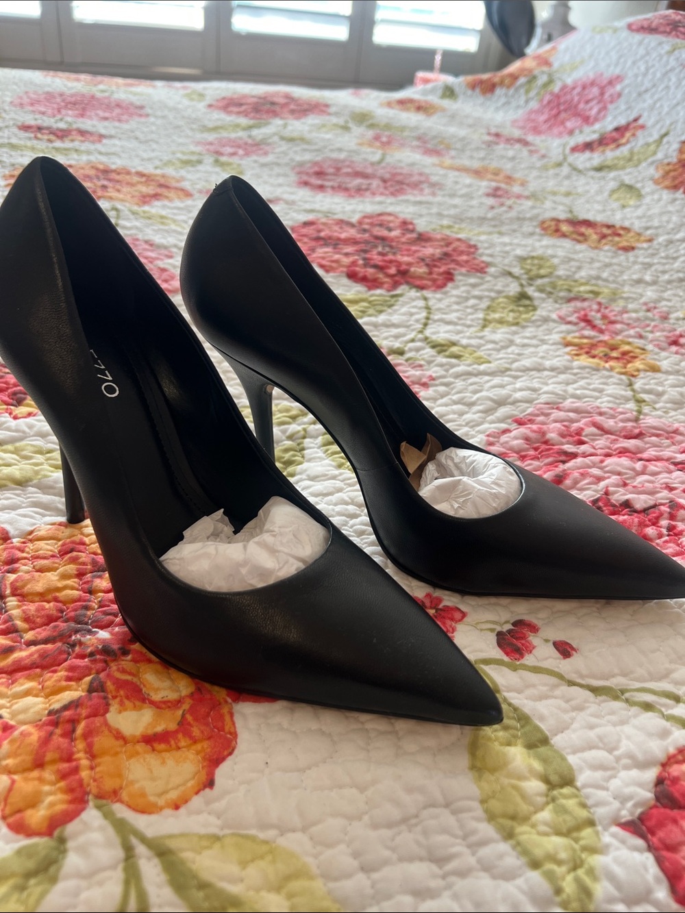 Arezzo Black Leather Pointed Toe Women's Pumps Heels Shoes - Picture 5 of 9